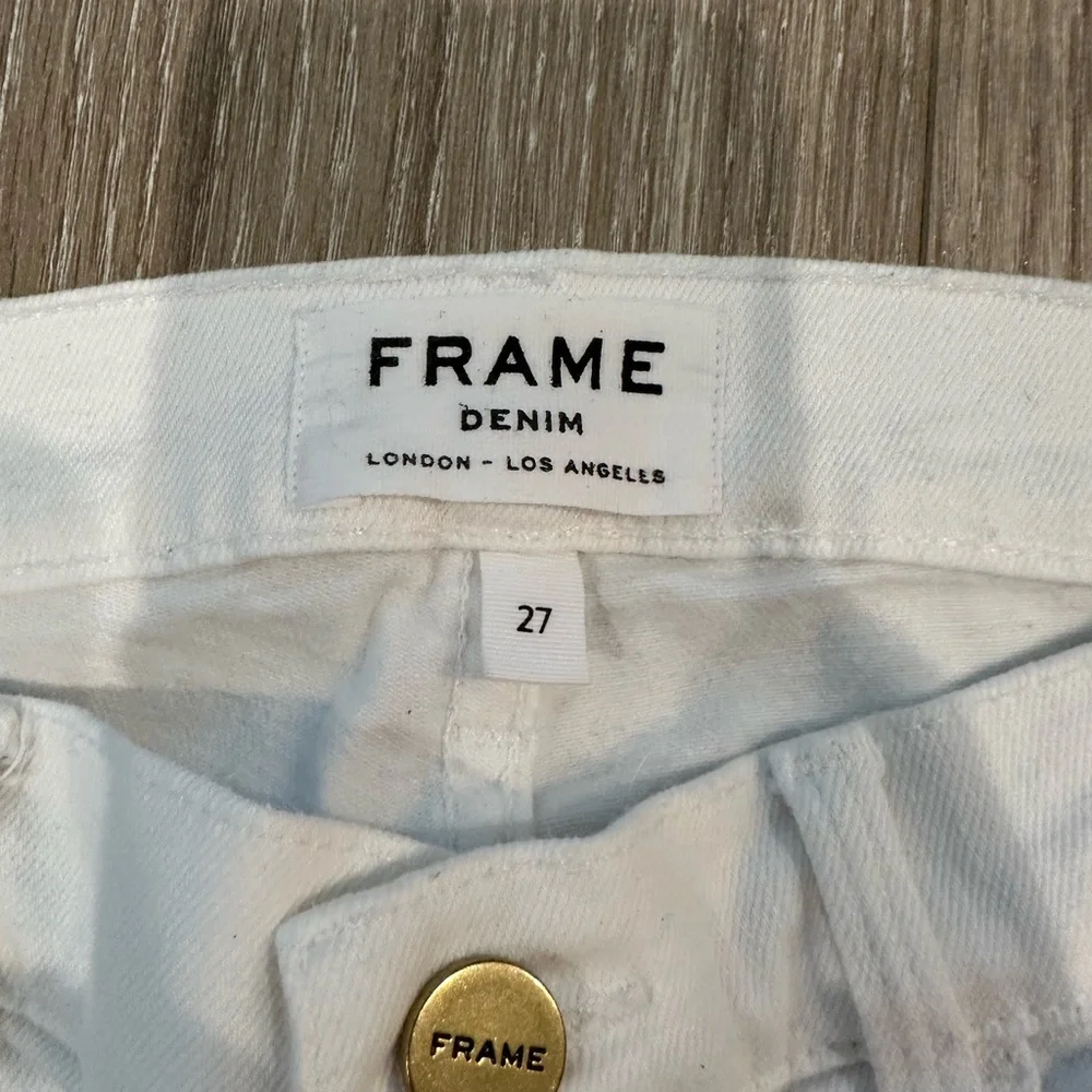 FRAME Le High Flare White Lace Trim Jeans - Picture 2 of 3